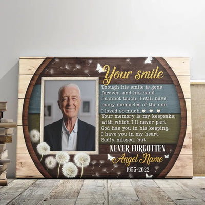 Personalized Canvas Prints, Custom Photo, Memorial Gifts, Sympathy Gifts, Remembrance Gifts, Bereavement Tribute Gifts, His Smile Canvas