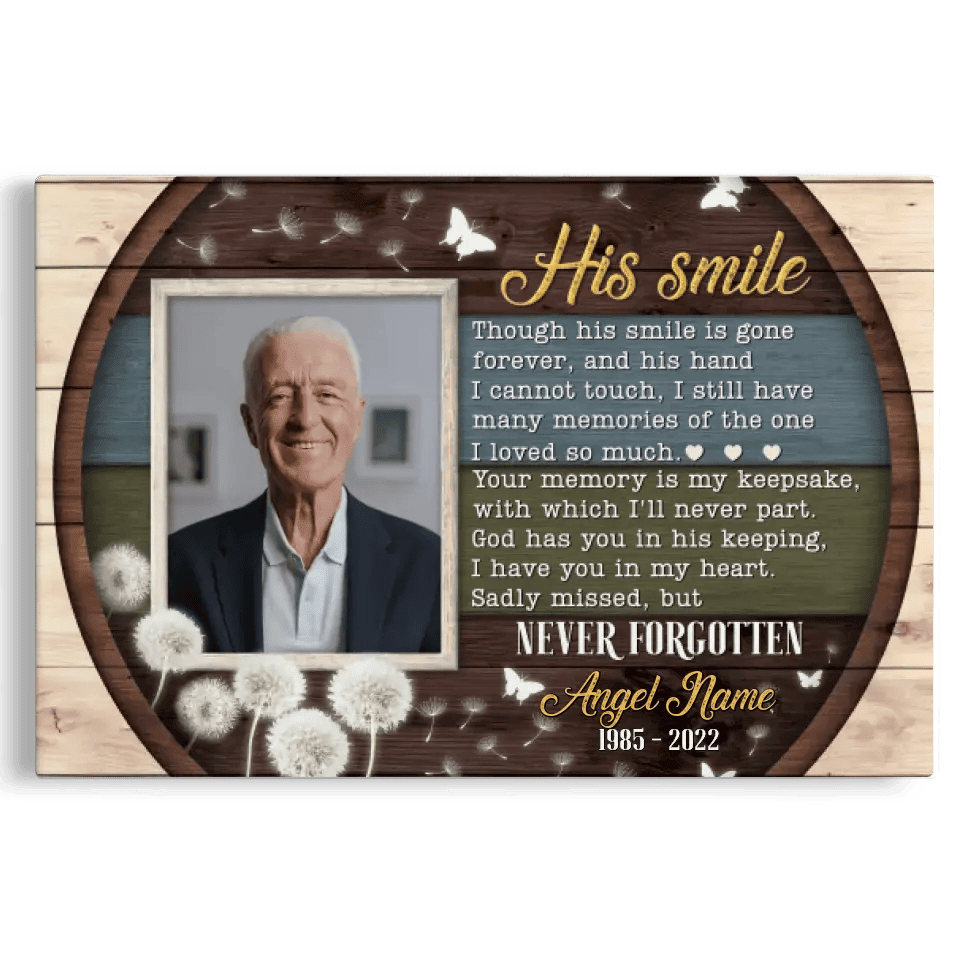 Personalized Canvas Prints, Custom Photo, Memorial Gifts, Sympathy Gifts, Remembrance Gifts, Bereavement Tribute Gifts, His Smile Canvas