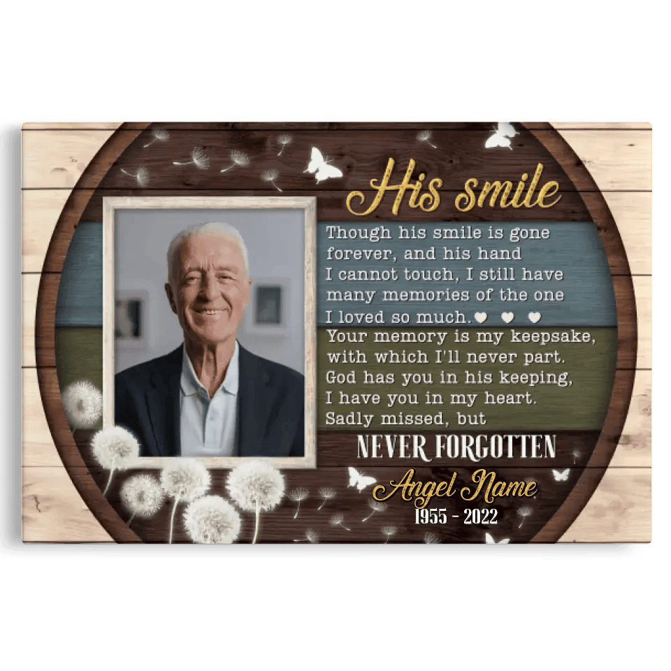 Personalized Canvas Prints, Custom Photo, Memorial Gifts, Sympathy Gifts, Remembrance Gifts, Bereavement Tribute Gifts, His Smile Canvas