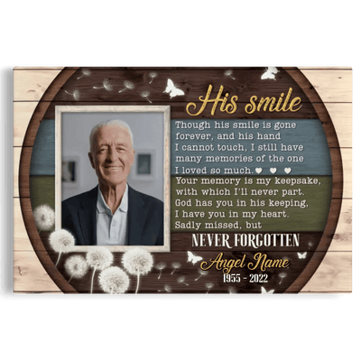 Personalized Canvas Prints, Custom Photo, Memorial Gifts, Sympathy Gifts, Remembrance Gifts, Bereavement Tribute Gifts, His Smile Canvas