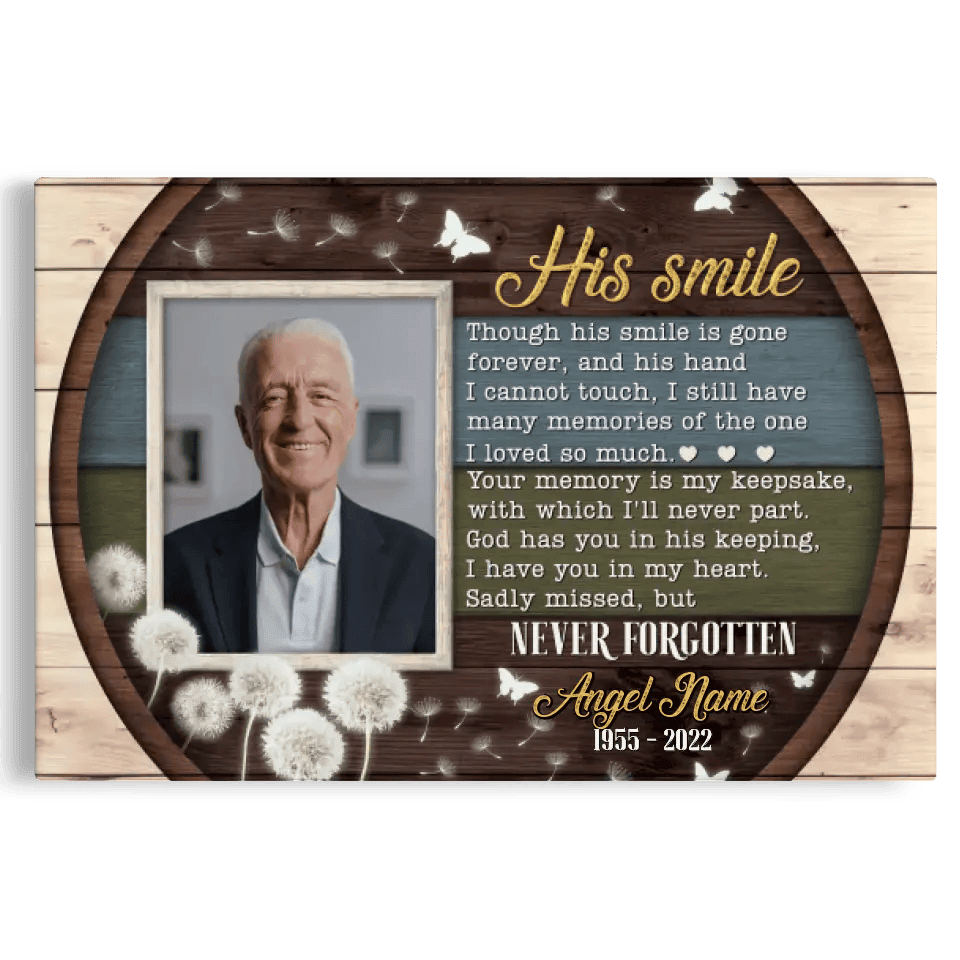 Personalized Canvas Prints, Custom Photo, Memorial Gifts, Sympathy Gifts, Remembrance Gifts, Bereavement Tribute Gifts, His Smile Canvas