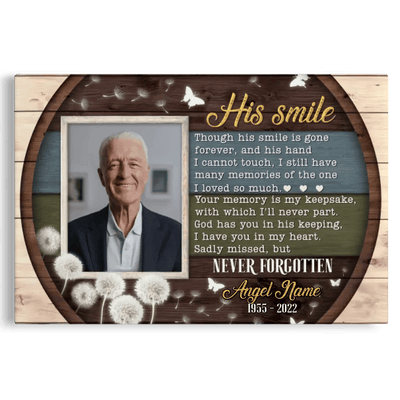 Personalized Canvas Prints, Custom Photo, Memorial Gifts, Sympathy Gifts, Remembrance Gifts, Bereavement Tribute Gifts, His Smile Canvas