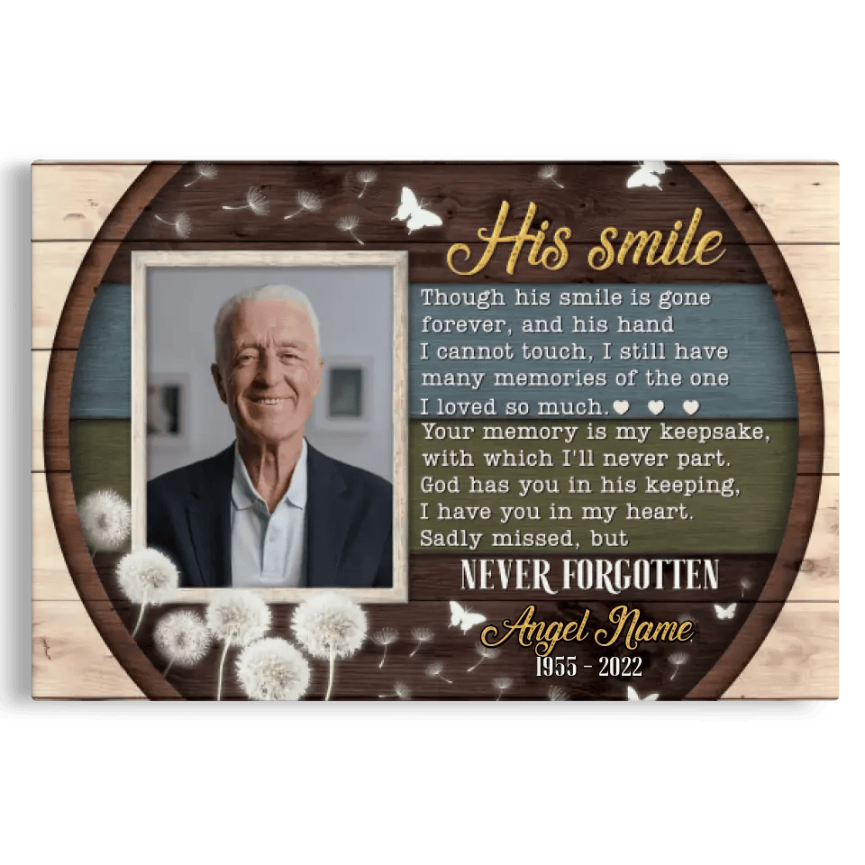 Personalized Canvas Prints, Custom Photo, Memorial Gifts, Sympathy Gifts, Remembrance Gifts, Bereavement Tribute Gifts, His Smile Canvas
