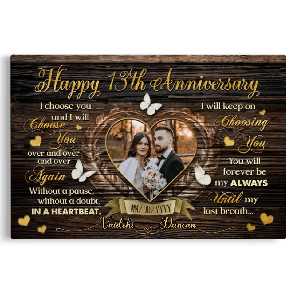Personalized Canvas Prints, Custom Photo, Gifts For Couples, Happy 13th Anniversary Gift For Husband And Wife, I Choose You Canvas