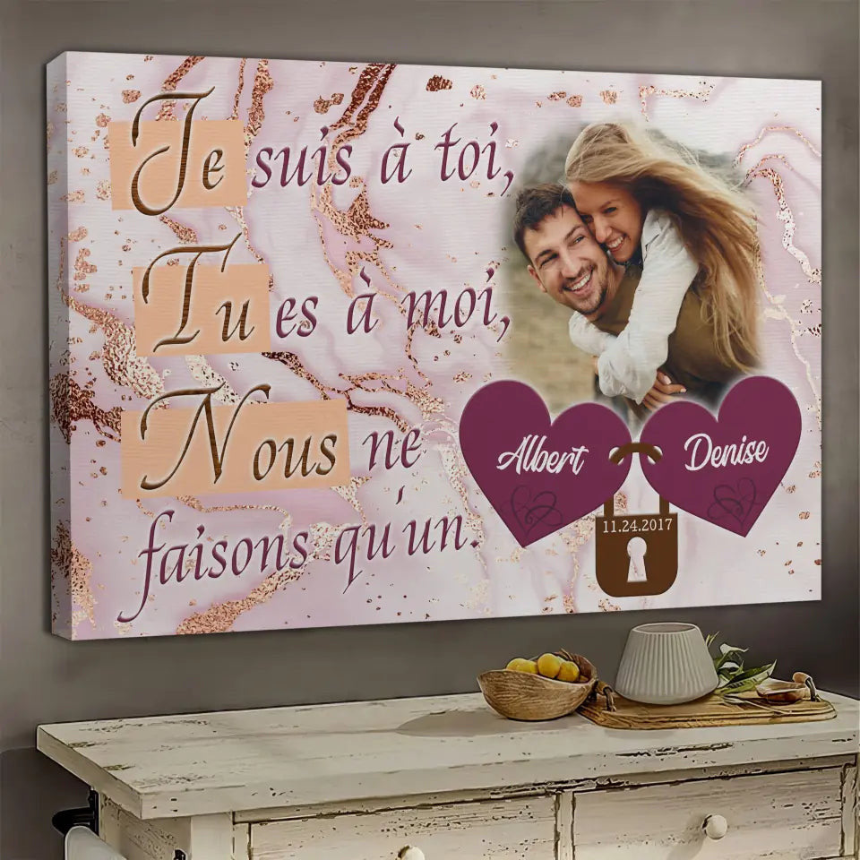 Personalized Canvas Prints, Custom Photos, Couple Gifts, Wedding Gifts, 'Nous Sommes Un' Canvas