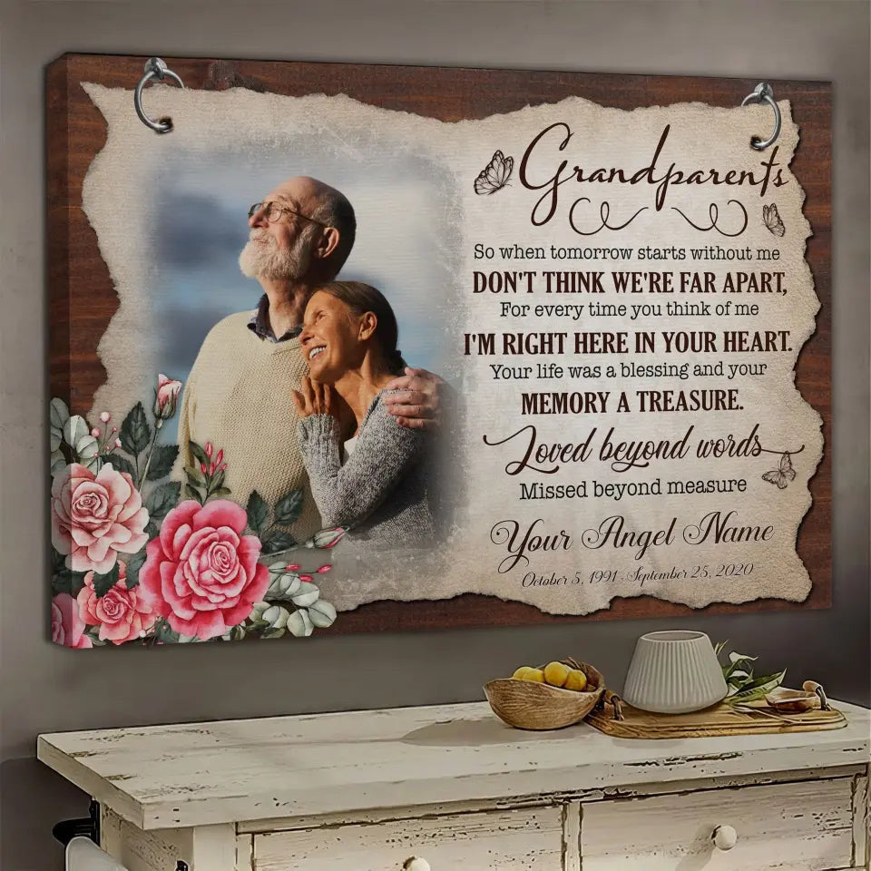 Personalized Canvas Prints, Upload Photo, Memorial Gifts For Loss Of Grandparents, Memorial Gift, Love Beyond Words Missed Beyond Measure Canvas