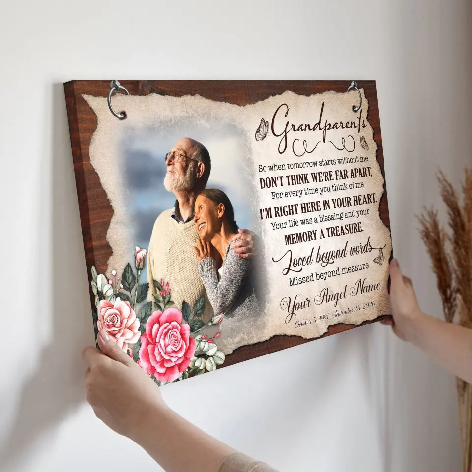 Personalized Canvas Prints, Upload Photo, Memorial Gifts For Loss Of Grandparents, Memorial Gift, Love Beyond Words Missed Beyond Measure Canvas