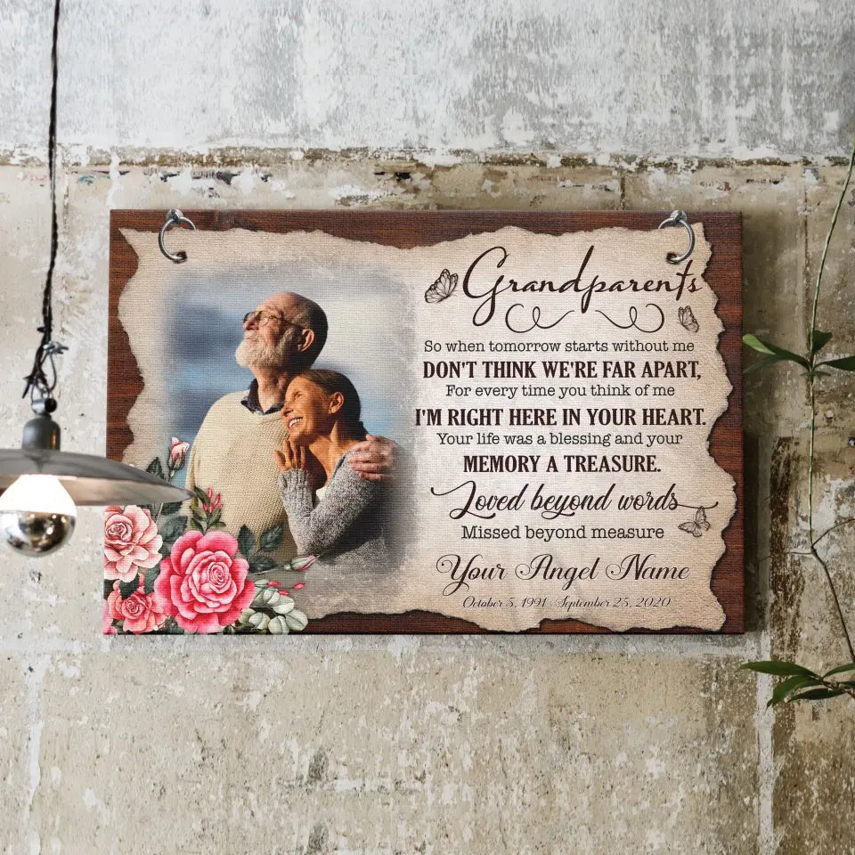 Personalized Canvas Prints, Upload Photo, Memorial Gifts For Loss Of Grandparents, Memorial Gift, Love Beyond Words Missed Beyond Measure Canvas