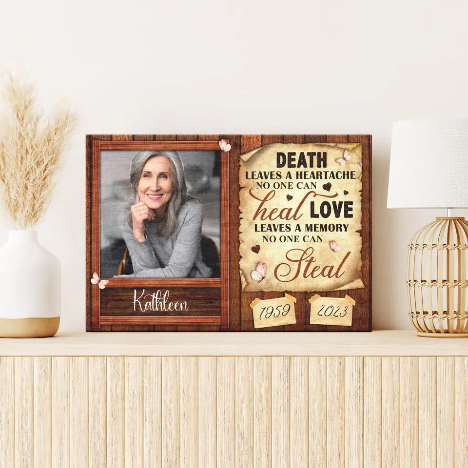 Personalized Canvas Prints, Upload Photo And Name, Sympathy Photo, Memorial Gift, Death Leaves A Heartache Canvas