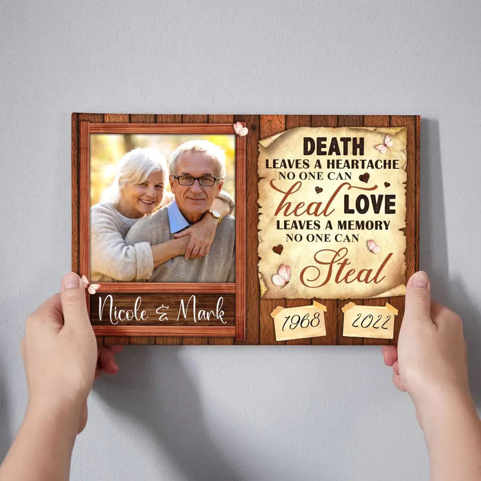 Personalized Canvas Prints, Upload Photo And Name, Sympathy Photo, Memorial Gift, Death Leaves A Heartache Canvas