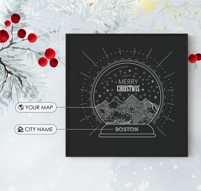 Custom Christmas Map Poster - Personalized Map Poster - Custom Christmas Gift - Custom City Road Map Poster - Snow Globe - MOUNTAIN