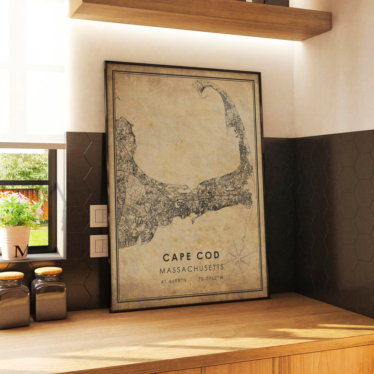 Cape Cod Vintage Map Print Canvas - Cape Cod Map - Cape Cod Massachusetts City Road Map Poster Canvas