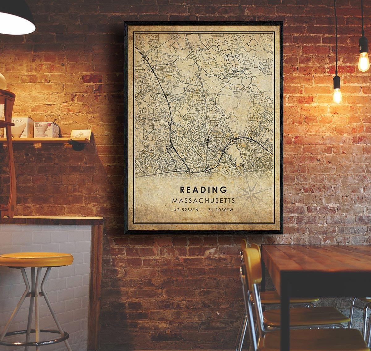 Reading Vintage Map Print Canvas - Reading Map - Massachusetts Map Art - Reading City Road Map Poster - Vintage Gift Map