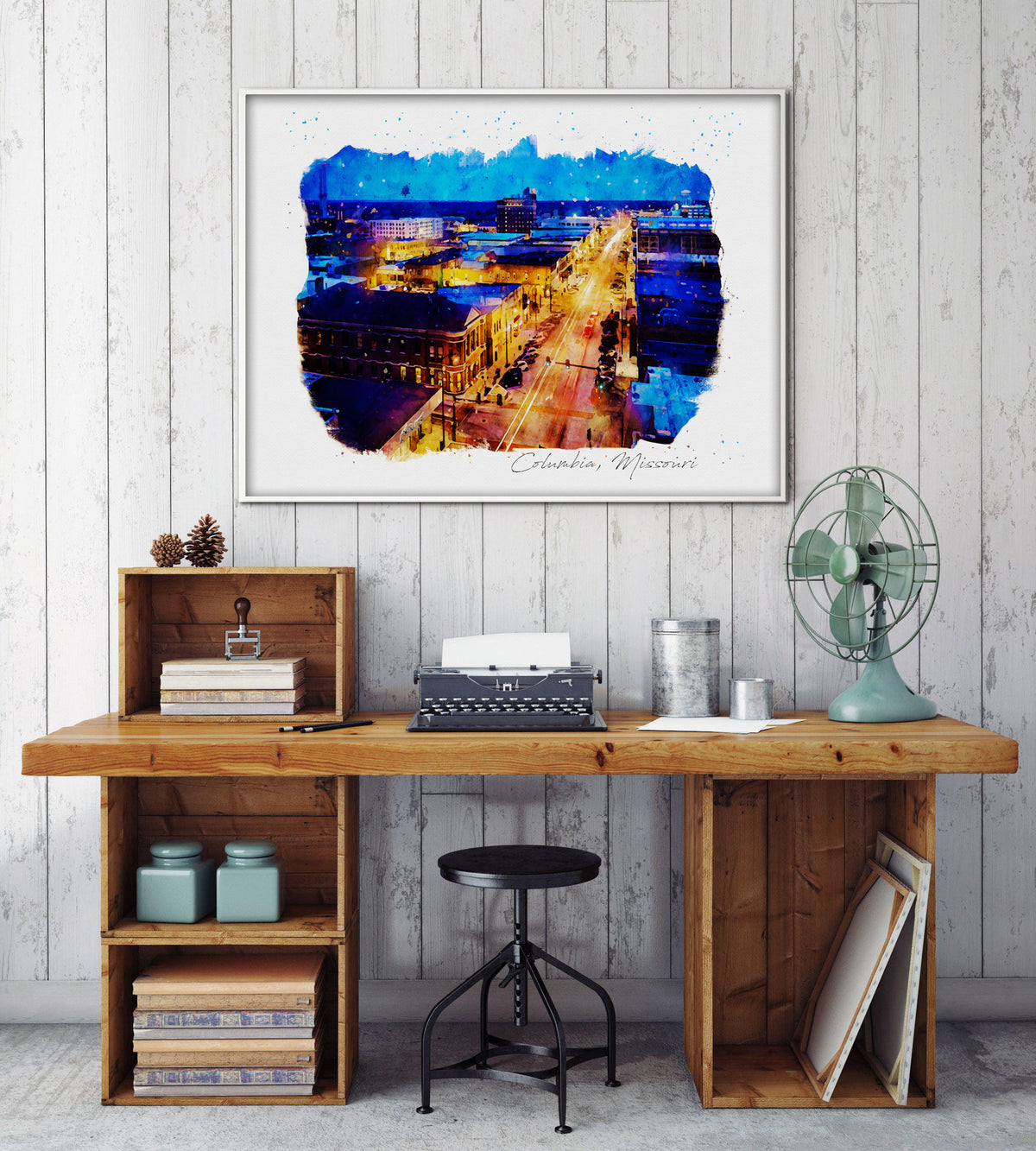 Columbia Mo Watercolor, Fine Art Print Glicee Poster, Downtown Columbia Print, Skyline Poster Graduation Gift Illustration Artistic Colorful
