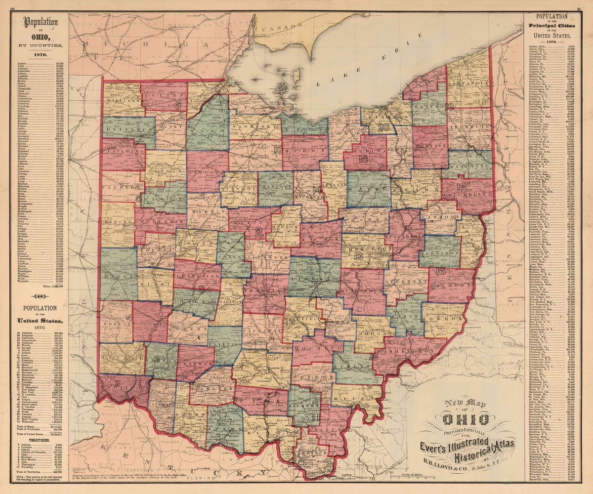 1874 Vintage Map Of Ohio Reproduction - A Perfect Housewarming Gift For History Buffs - Ohio Living Home Decor