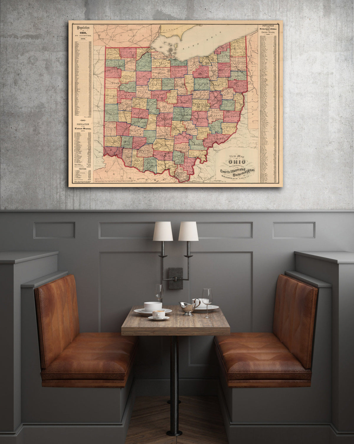 1874 Vintage Map Of Ohio Reproduction - A Perfect Housewarming Gift For History Buffs - Ohio Living Home Decor