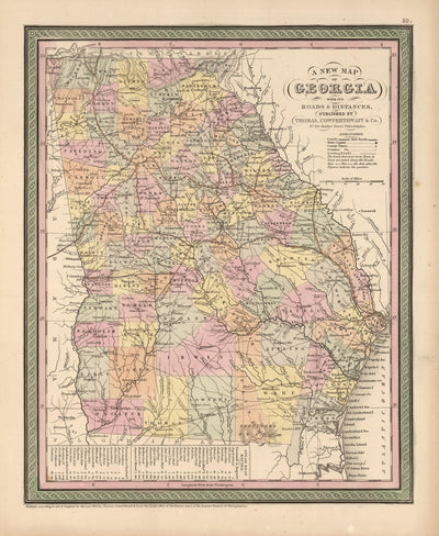 1850 Georgia Map Art Print State Map Of Georgia Travel Gift Idea Map Art Map Of Georgia Office Decor Atlanta Rustic Map Engagement Gift Art