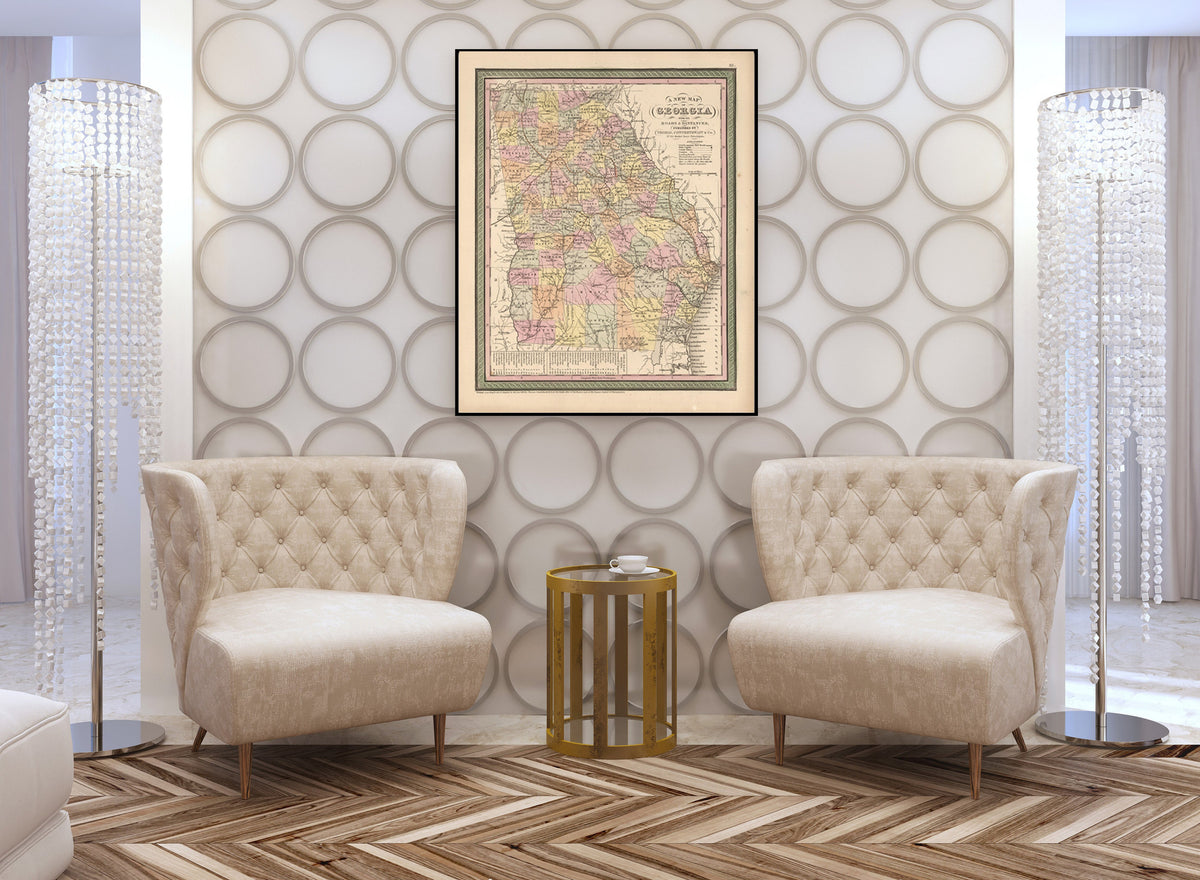 1850 Georgia Map Art Print State Map Of Georgia Travel Gift Idea Map Art Map Of Georgia Office Decor Atlanta Rustic Map Engagement Gift Art