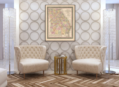 1850 Georgia Map Art Print State Map Of Georgia Travel Gift Idea Map Art Map Of Georgia Office Decor Atlanta Rustic Map Engagement Gift Art