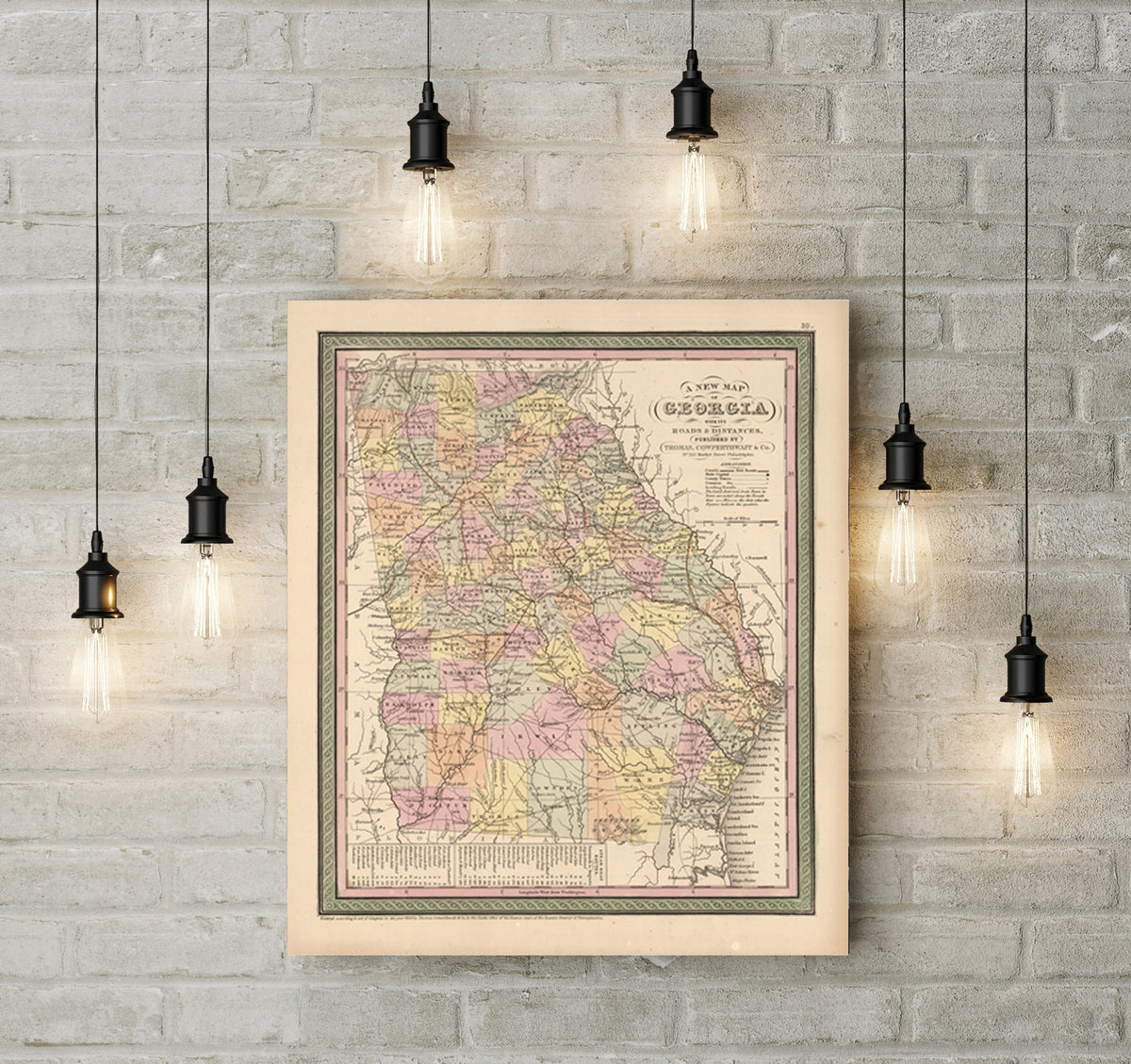 1850 Georgia Map Art Print State Map Of Georgia Travel Gift Idea Map Art Map Of Georgia Office Decor Atlanta Rustic Map Engagement Gift Art