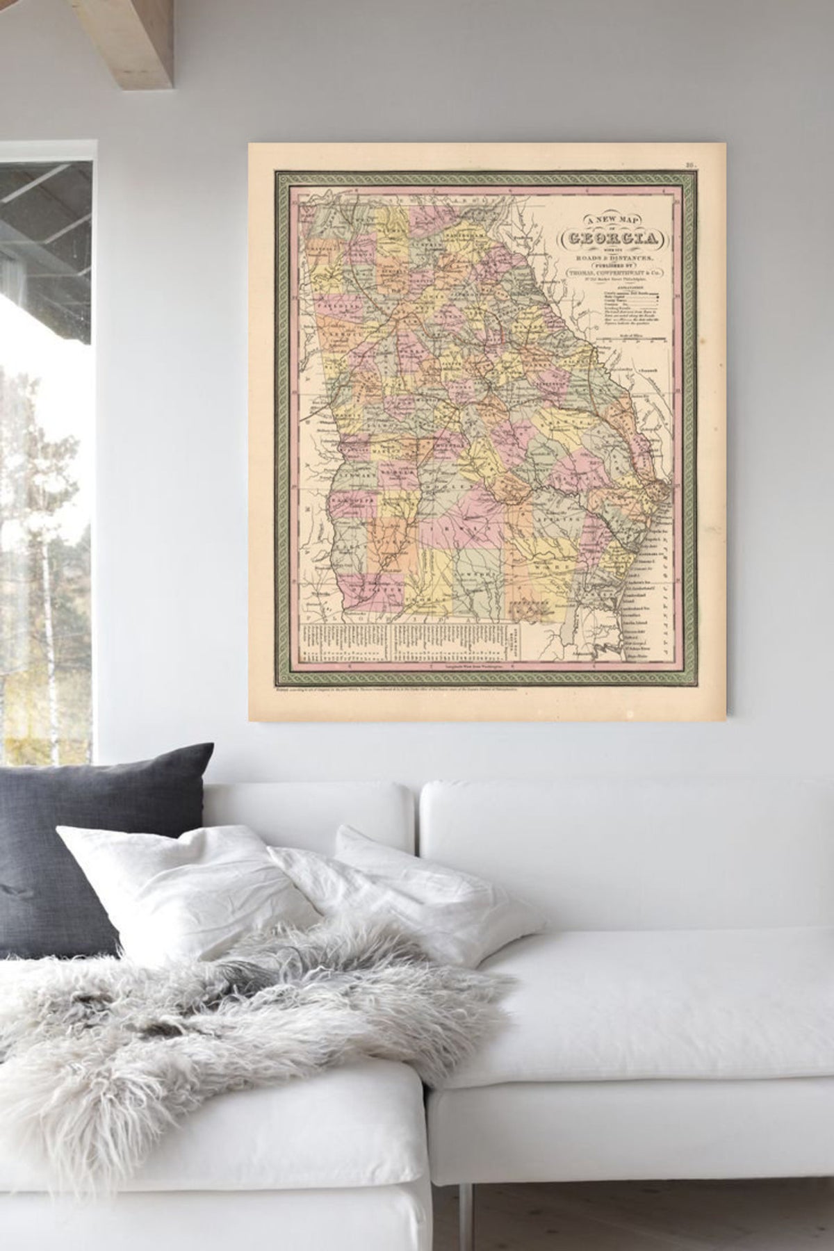 1850 Georgia Map Art Print State Map Of Georgia Travel Gift Idea Map Art Map Of Georgia Office Decor Atlanta Rustic Map Engagement Gift Art