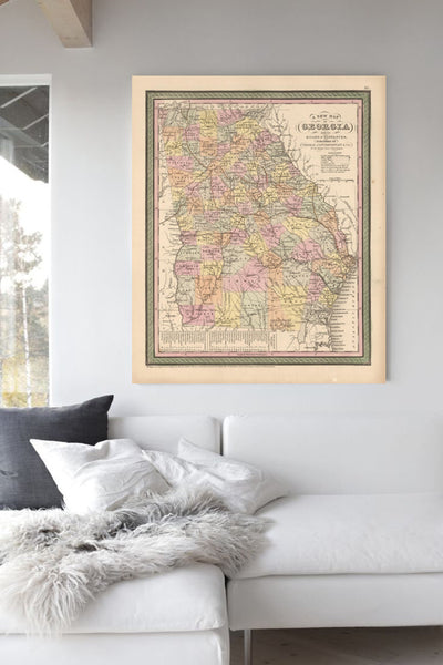 1850 Georgia Map Art Print State Map Of Georgia Travel Gift Idea Map Art Map Of Georgia Office Decor Atlanta Rustic Map Engagement Gift Art