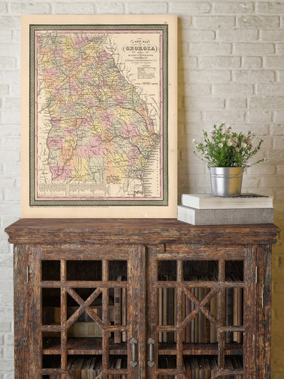 1850 Georgia Map Art Print State Map Of Georgia Travel Gift Idea Map Art Map Of Georgia Office Decor Atlanta Rustic Map Engagement Gift Art
