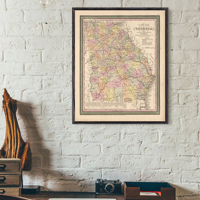 1850 Georgia Map Art Print State Map Of Georgia Travel Gift Idea Map Art Map Of Georgia Office Decor Atlanta Rustic Map Engagement Gift Art