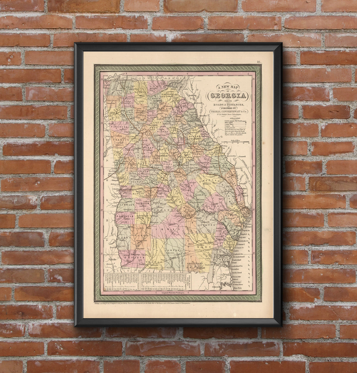 1850 Georgia Map Art Print State Map Of Georgia Travel Gift Idea Map Art Map Of Georgia Office Decor Atlanta Rustic Map Engagement Gift Art