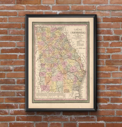 1850 Georgia Map Art Print State Map Of Georgia Travel Gift Idea Map Art Map Of Georgia Office Decor Atlanta Rustic Map Engagement Gift Art