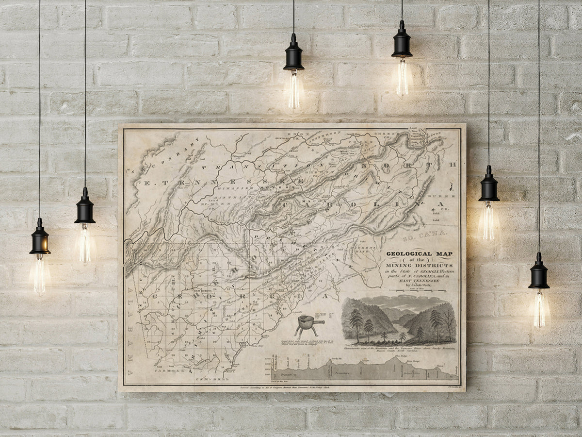 1833 Georgia Mining Print State Map Of Georgia Travel Gift Idea Map Art Map Of Georgia Office Decor Atlanta Rustic Map Engagement Gift Art