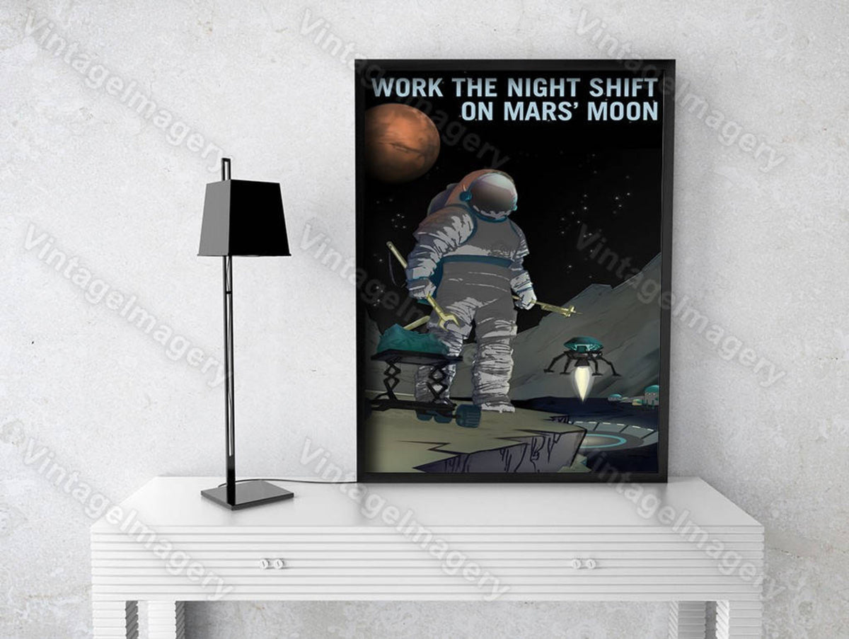 Work The Night Shift Nasa/Jpl Recruitment Poster Space Travel Space Art Great Gift Idea For Kids Room, Office, Man Cave, Wall Art Home Decor