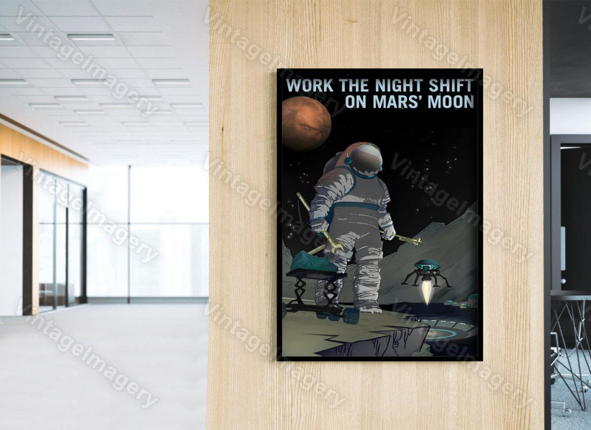 Work The Night Shift Nasa/Jpl Recruitment Poster Space Travel Space Art Great Gift Idea For Kids Room, Office, Man Cave, Wall Art Home Decor