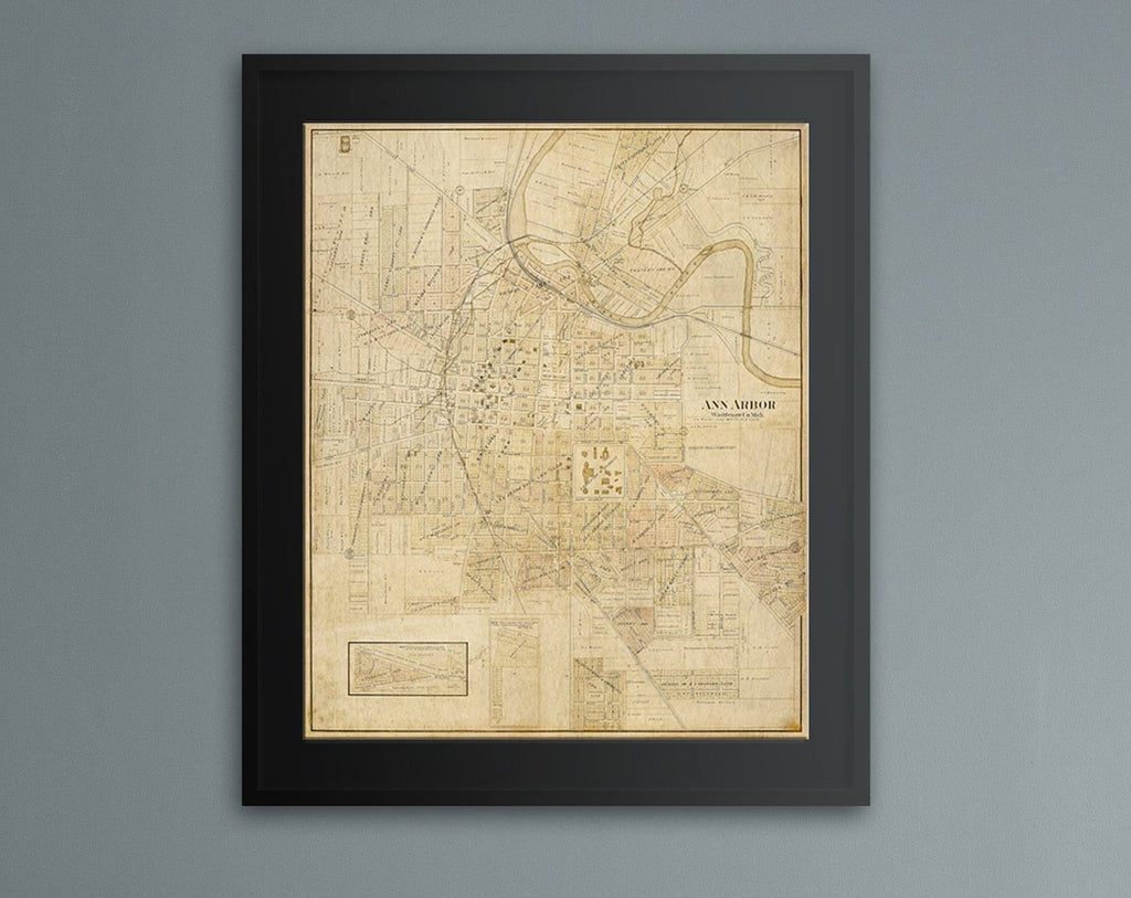 Ann Arbor Michigan Wall Map Print - Vintage 1895 Map Of Ann Arbor   College Graduation Gift Housewarming Gift Map Art