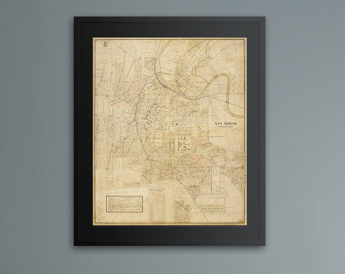 Ann Arbor Michigan Wall Map Print - Vintage 1895 Map Of Ann Arbor   College Graduation Gift Housewarming Gift Map Art