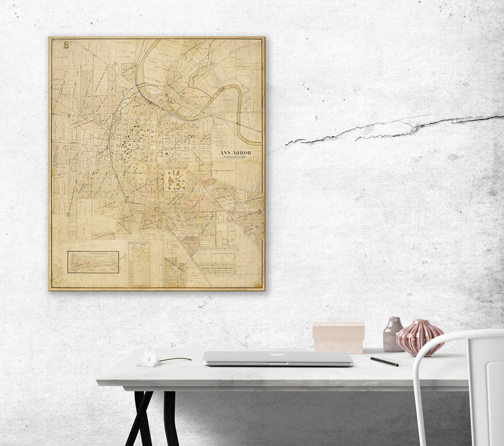 Ann Arbor Michigan Wall Map Print - Vintage 1895 Map Of Ann Arbor   College Graduation Gift Housewarming Gift Map Art