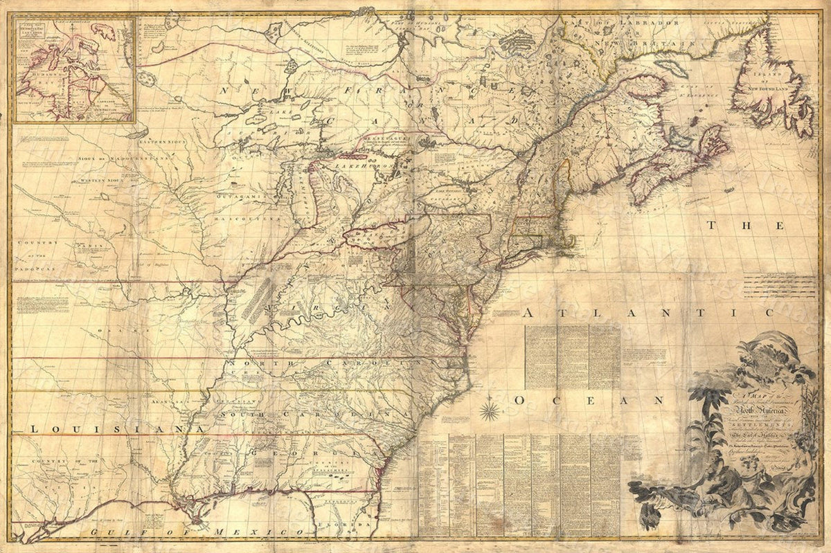 1757 Colonial Map, Map Of British Colonies, North America, Old Map Of New England Coast American Colonial Style Decor Housewarming Gift