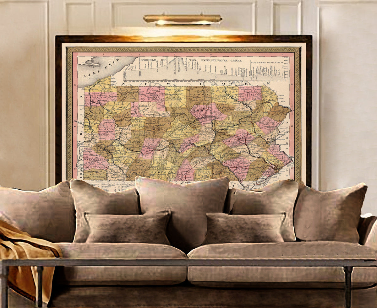1849 Map Of Pennsylvania Poster Vintage Pennsylvania Map Pennsylvania Housewarming Gift Pennsylvania Map Art Decorative Map