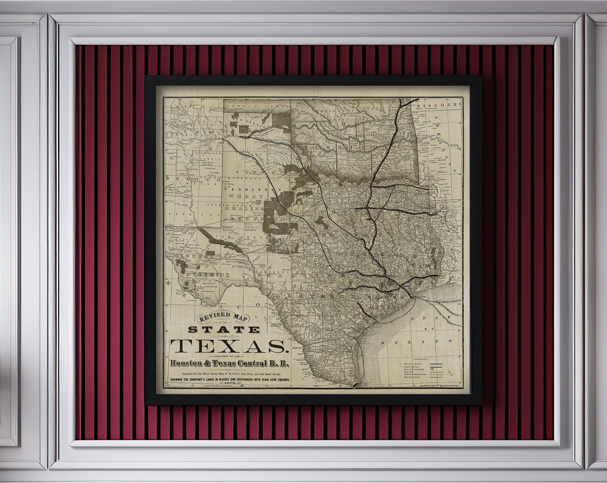 1876 Old Texas Map Vintage Historical Wall Map Antique Restoration Style Map Texas State Map Texas Map Texas Wall Art Fine Housewarming Gift