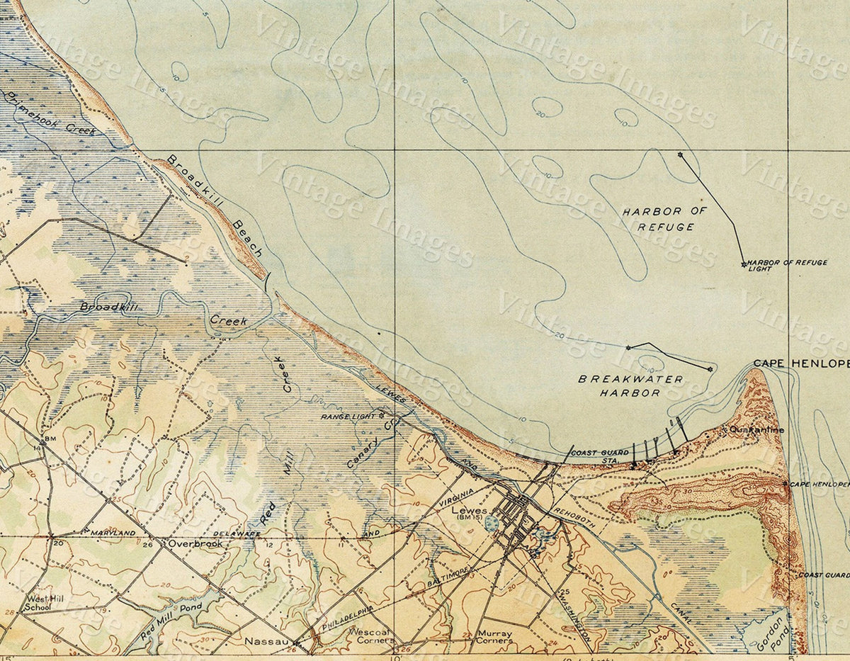 Cape Henlopen Chart Map, Delaware Bay Chart 1918  Delaware Bay Map Antique Map Style Map Nautical Map Wall Map Print
