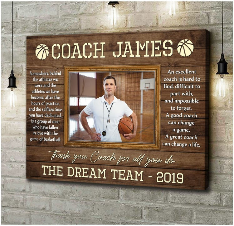 Custom Photo Basketball Coach Wall Art Canvas, Basketball Thank You Gift For Coach