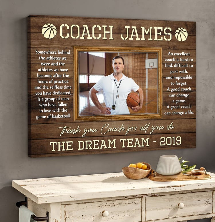 Custom Photo Basketball Coach Wall Art Canvas, Basketball Thank You Gift For Coach