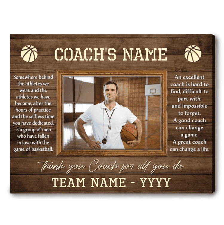 Custom Photo Basketball Coach Wall Art Canvas, Basketball Thank You Gift For Coach