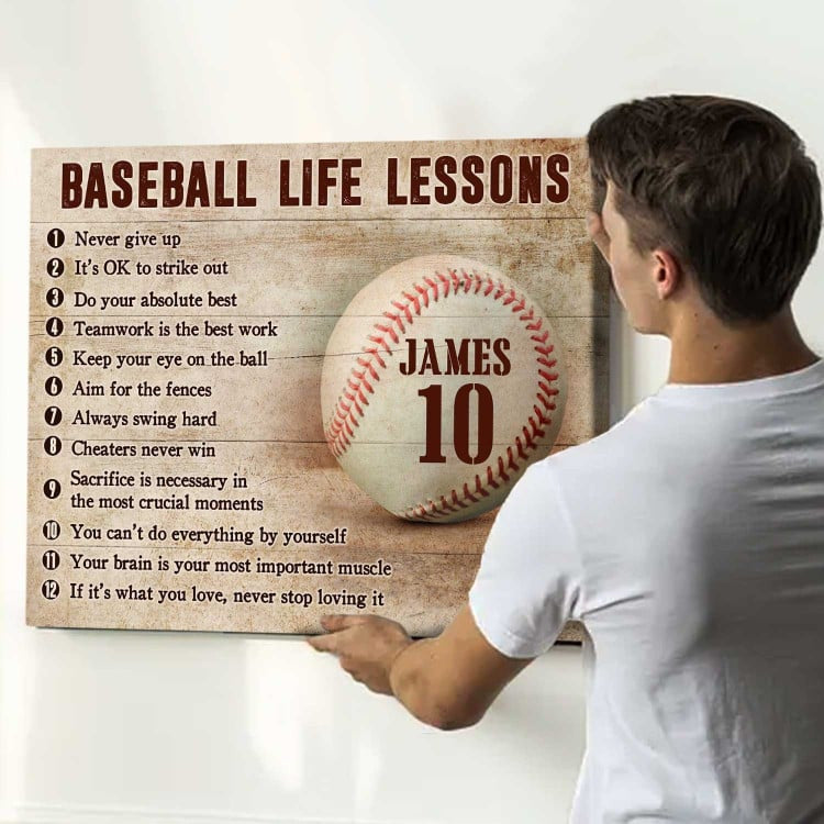 Personalized Baseball Life Lessons Canvas Wall Art, Gift For Baseball Player Baseball Gift For Boys, Gift for Son