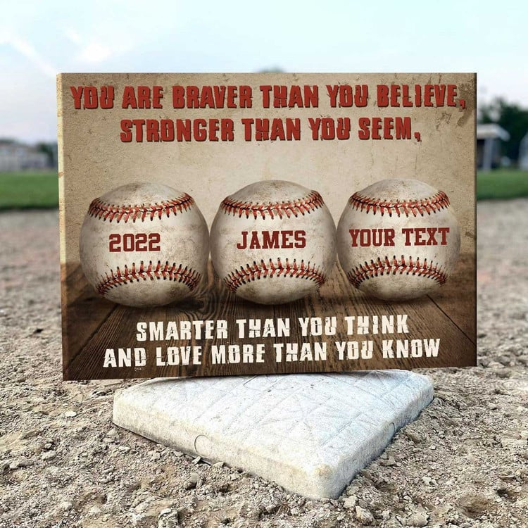 Custom Baseball Wall Art for Dad, Son, You are braver than you believe Baseball Canvas