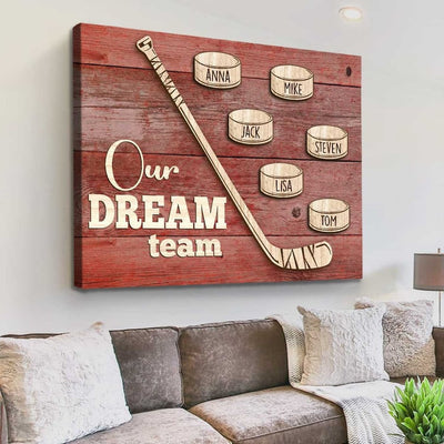 Personalized Ice Hockey Family Canvas, Custom Hockey Team Members Wall Art, Gift For Hockey Player Team