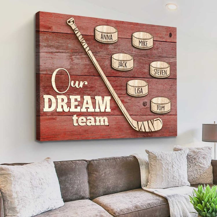 Personalized Ice Hockey Family Canvas, Custom Hockey Team Members Wall Art, Gift For Hockey Player Team
