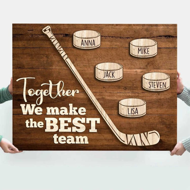 Personalized Ice Hockey Family Canvas, Custom Hockey Team Members Wall Art, Gift For Hockey Player Team Together We Make The Best Team