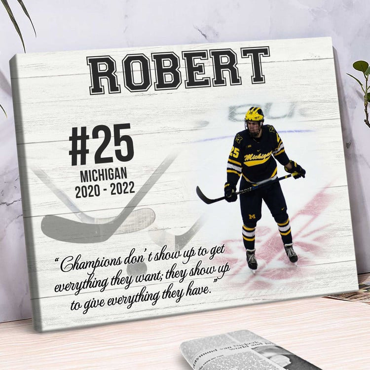 Custom Photo Hockey Players Canvas, Kids Hockey Art, Hockey Gift For Men