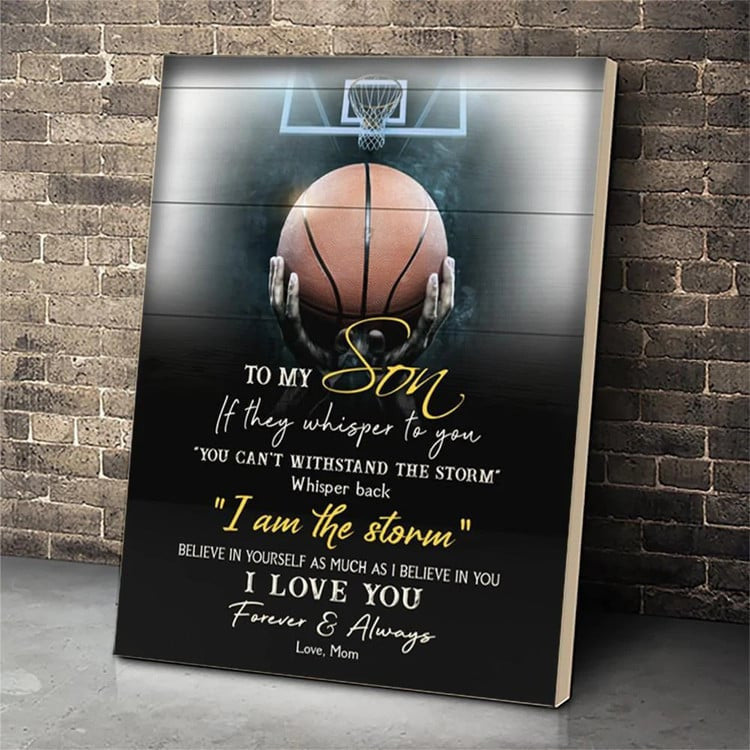 Basketball To my Son Canvas Wall Art Home Decor, Gift For Son From Dad and Mom for Basketball Players Canvas Prints